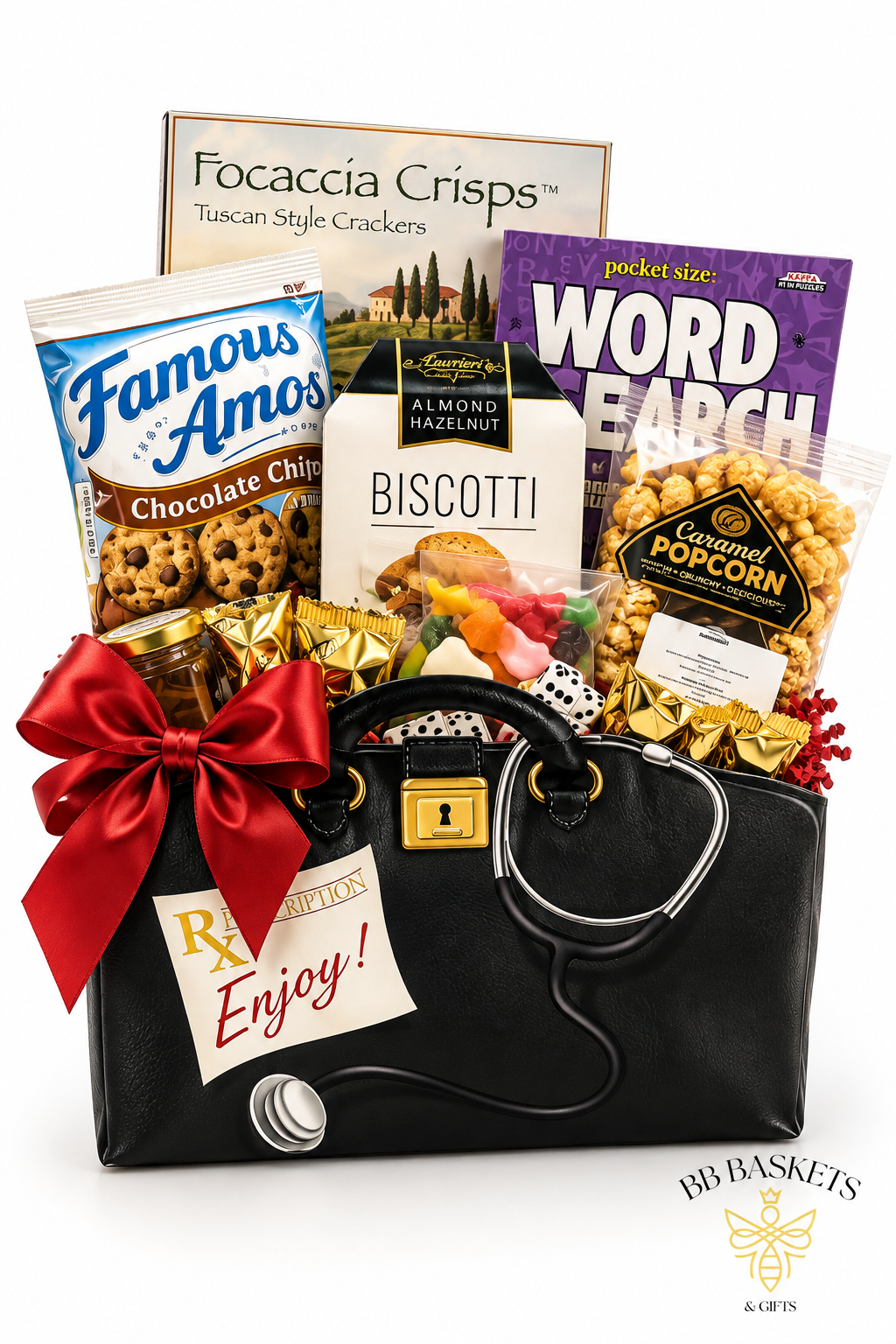 Care Package Gift Basket with Beez Teaz loose-leaf tea, local honey, chocolate truffles, gourmet snacks, playing cards and relaxation activity by BB Baskets Calgary
