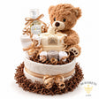 Diaper cake baby gift with diapers, teddy bear, newborn essentials and locally made Lil’ Ones baby wash by BB Baskets Calgary